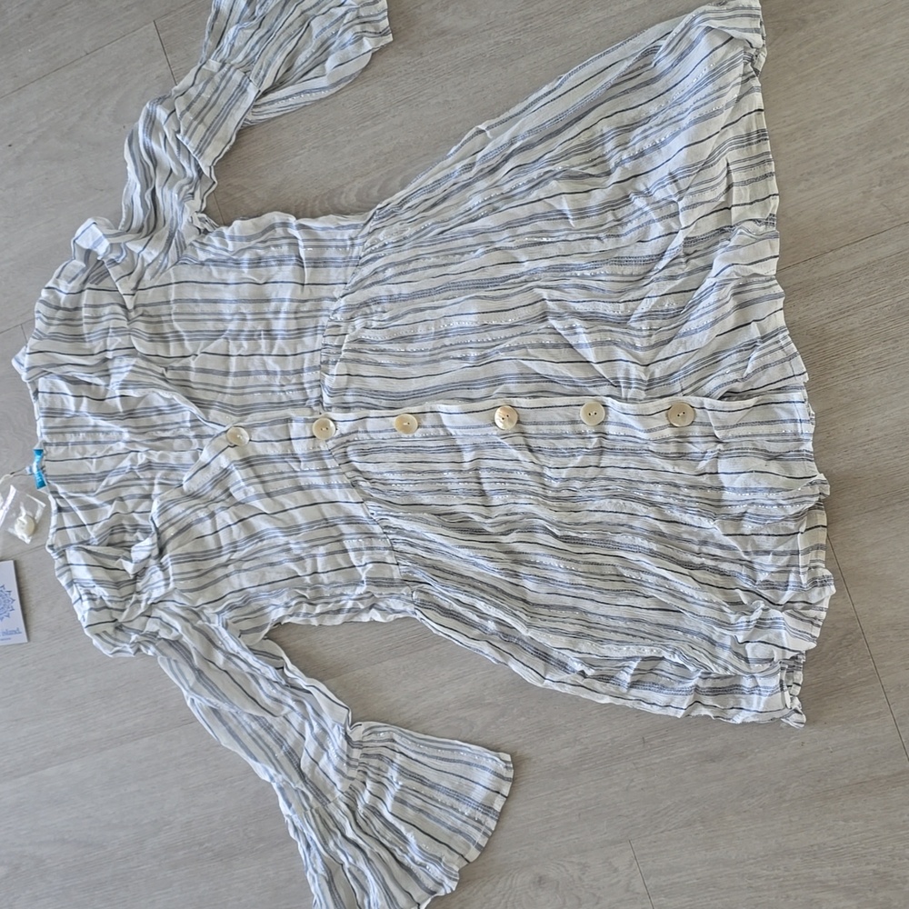 Blue Island Striped Casual Dress Coverup